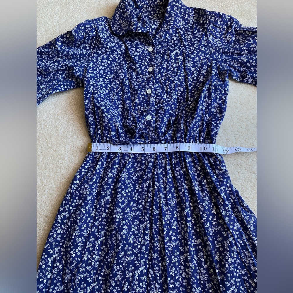 Vintage prairie cottage core dress floral blue white flowers size small … - Picture 3 of 10